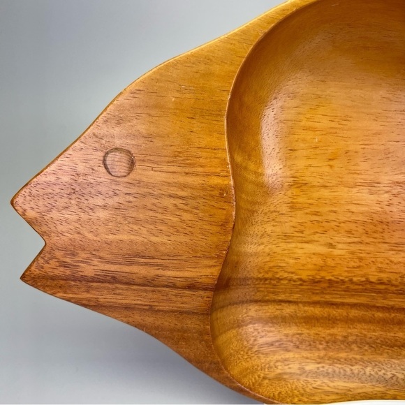 Vintage MCM Monkey Pod Wood Fish Shaped  Serving Bowl Platter - Picture 2 of 11